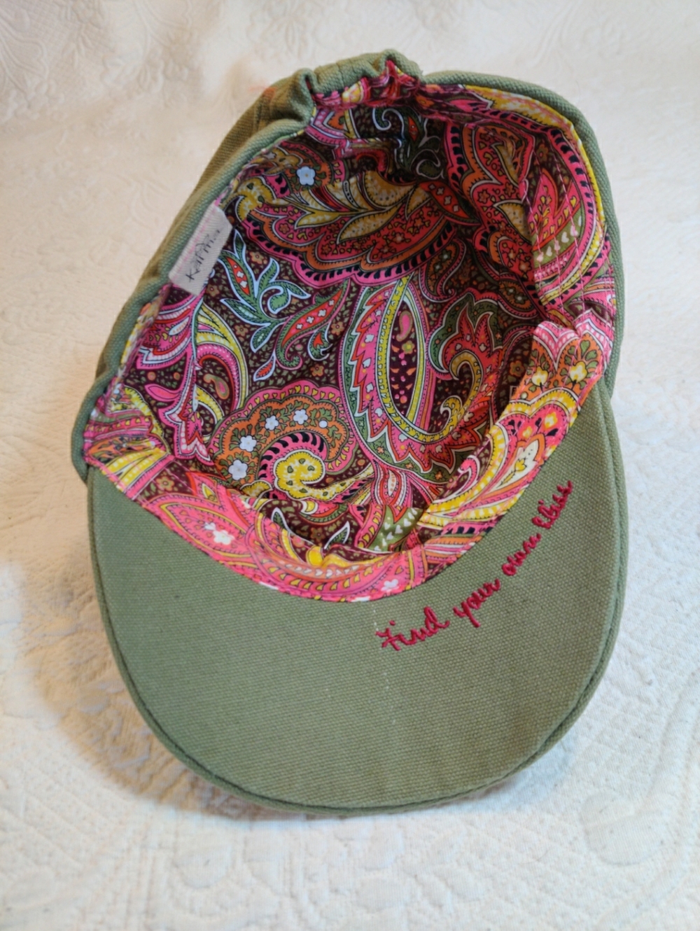 Karma Hat "Find Your Own Bliss" Floral Applique Studded Embroidered Cadet Cap - Picture 7 of 10